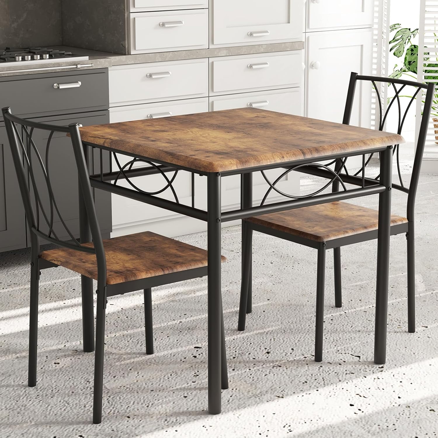 GAOMON 3-Piece Dining Table Set for 2, Square Space-Saving Kitchen ...
