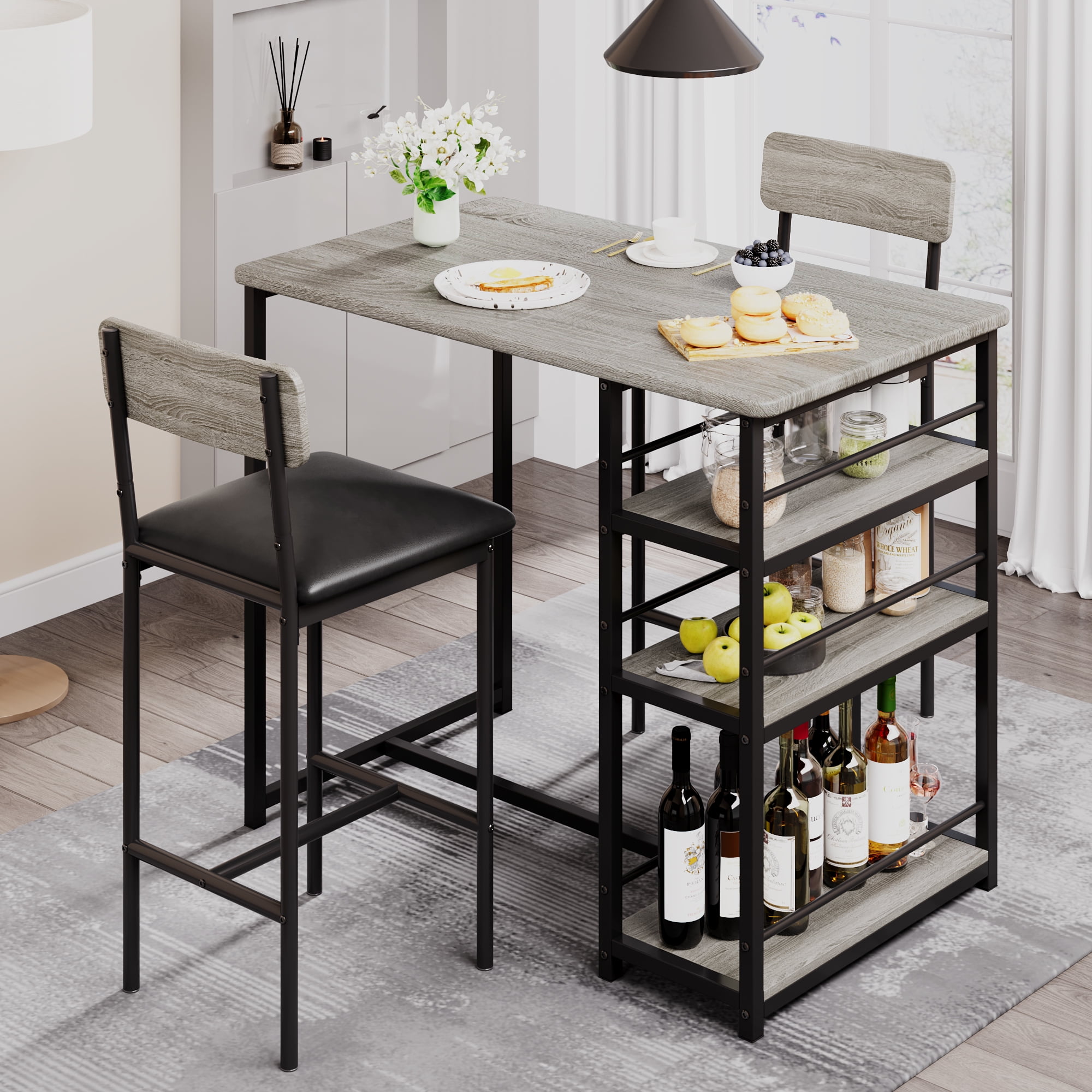 GAOMON 3-Piece Dining Table Set for 2 with Upholstered Bar Chairs ...