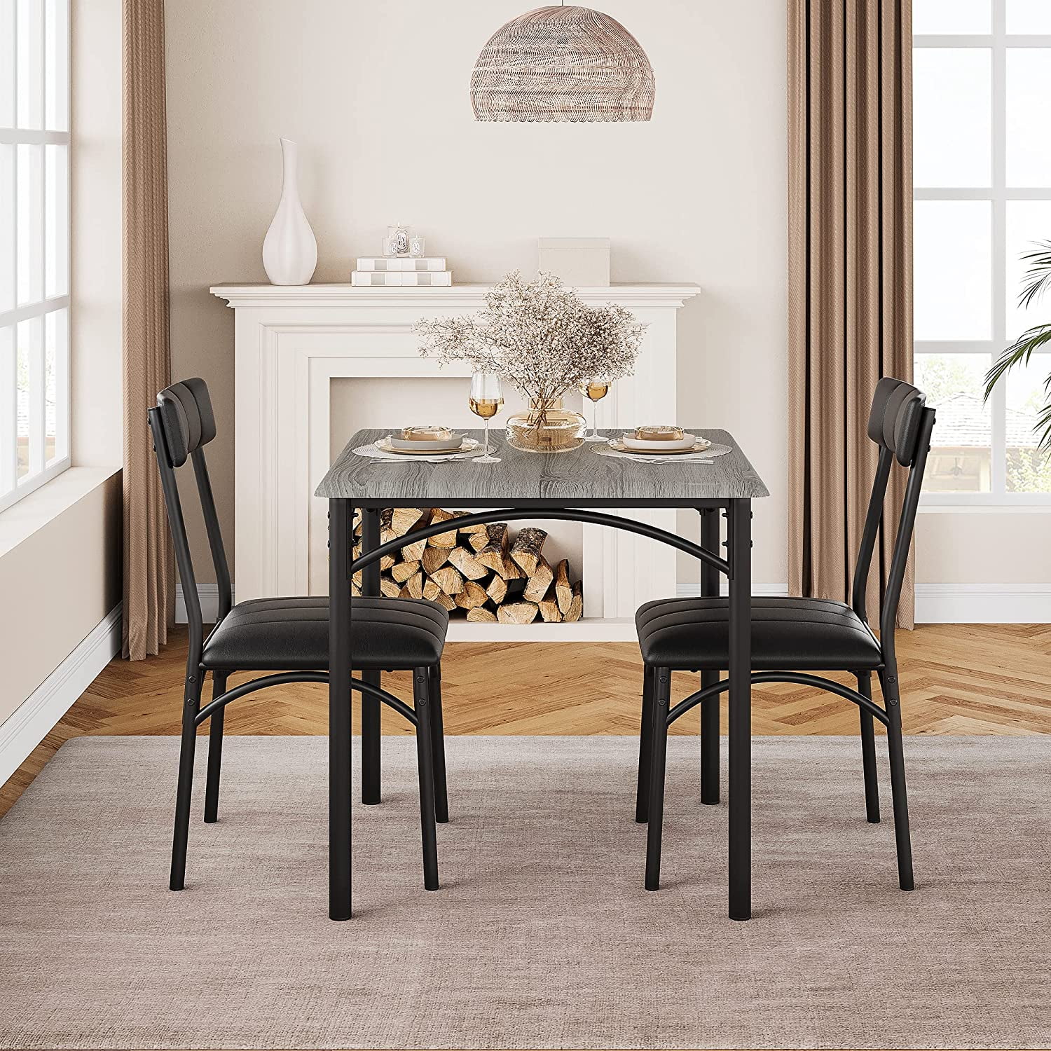 GAOMON 3-Piece Dining Table Set with PU Cushion Chairs, Space-Saving ...