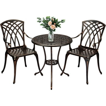 GAOMON 3-Piece Outdoor Patio Bistro Set, Rust-Resistant Cast Aluminum Table and Chairs with Umbrella Hole, Bronze