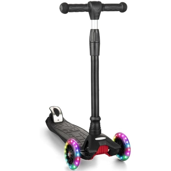 GAOMON 3 Wheel Scooter with Light Up Wheels, 4 Adjustable Heights, ABEC-9 Bearings, Lean-to-Steer Kick Scooter for Ages 3-8, Black