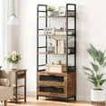 thumbnail image 1 of GAOMON 4-Tier Bookshelf with Drawers, Industrial Display Standing Shelf Units,Storage Shelf with Protective Rails, for Living Room, Home Office,Bedroom,Brown, 1 of 7