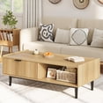 thumbnail image 1 of GAOMON 42.5" Fluted Coffee Table with Drawer and Open Shelf, Mid-Century Modern Center Table, Rectangle Living Room Table with Storage, Wood Grain Finish, Metal Frame, 1 of 7