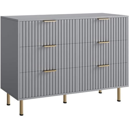 GAOMON 47.2"W 6-Drawer Dressers, Matt Gray Fluted Wide Chest, Deep Drawers, Bedroom & Living Room Organizer