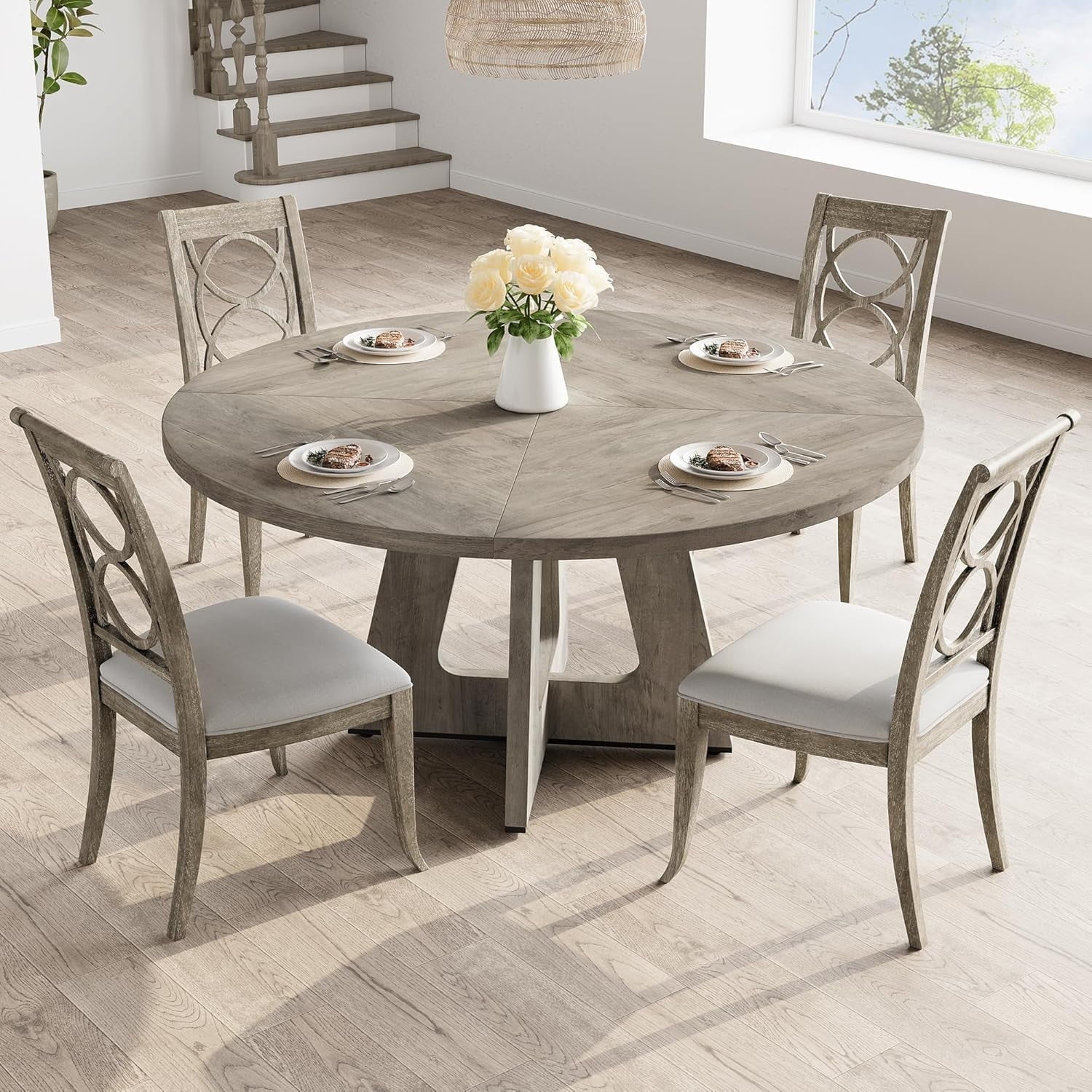 GAOMON 47 Inch Round Dining Table, Wooden Kitchen Table for 4 ...