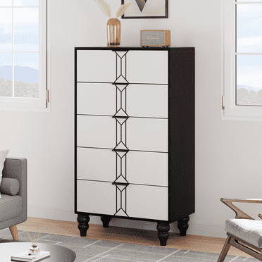GAOMON 5-Drawer Dresser for Bedroom, Black and White Modern Chest with Deep Storage, Organizer for Bedroom or Living Room