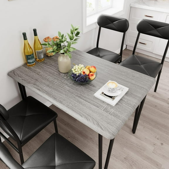 GAOMON 5-Piece Dining Table Set with Upholstered Chairs, Space-Saving Kitchen Table for Small Spaces, Gray
