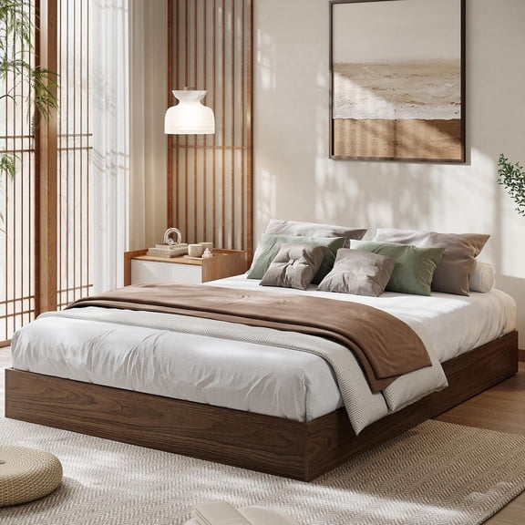 GAOMON 55 Inch Full Wood Platform Bed Frame,Wooden Bed Frame Without Headboard, Wood Slat Support, No Noise , No Box Spring Needed,Easy Assembly,Walnut