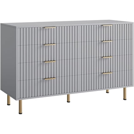 GAOMON 55"W 8-Drawer Dressers, Matt Gray Fluted Chest, Metal Handles, Bedroom & Living Room Organizer