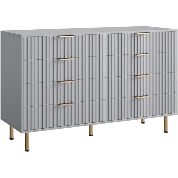 GAOMON 55"W 8-Drawer Dressers, Matt Gray Fluted Chest, Metal Handles, Bedroom & Living Room Organizer