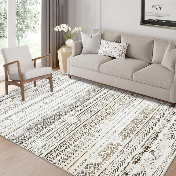 GAOMON 5x7ft Area Rugs Brown, Modern Geometric Washable Rug, Soft Low Pile Non Slip Accent Carpet, Living Room, Bedroom, Dining, Office