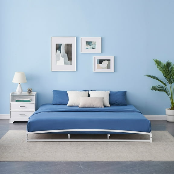 GAOMON 6-Inch High Metal Platform King Size Bed Frame – Sturdy Steel Mattress Foundation - Metal Slat Support - White