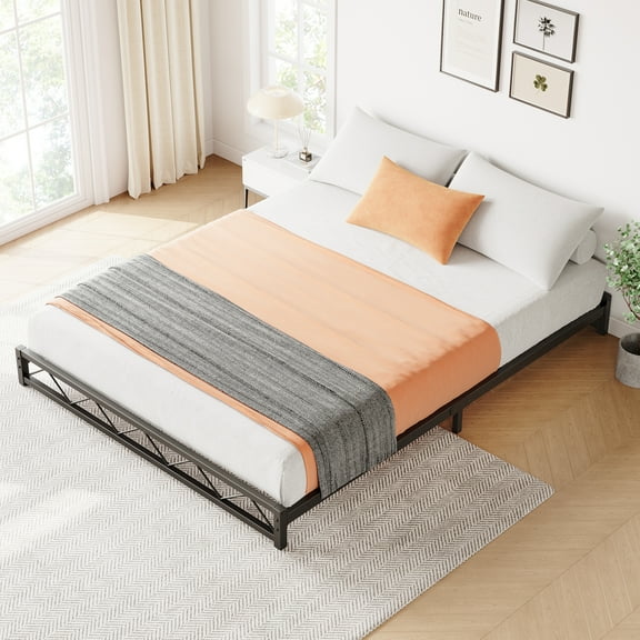 GAOMON 6 Inch Tall Metal Full Bed Frame - Wave Pattern, Sturdy Steel Mattress Foundation, Metal Slat Support, No Box Spring Required, Easy to Assemble, Black