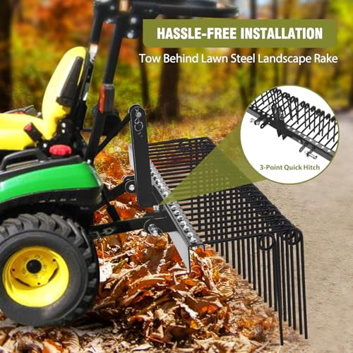 GAOMON 60 Inch Pine Straw Rake, 26 Coil Spring Tines Durable Powder ...