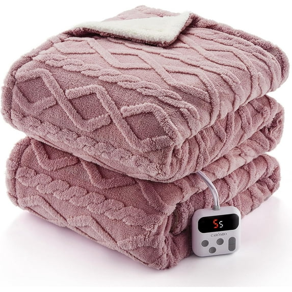 GAOMON 62"x84" Dusty Pink Electric Blankets, Tufted Sherpa Heated Throw, 10 Heat Levels, 10 Timer Settings, Machine Washable, Plush Fast Warming Blanket