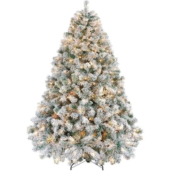 GAOMON 6ft White Flocked Pencil Prelit Spruce Artificial Christmas Tree, Slim Snowy Shape, Hinged Branches, Foldable Stand, Pre-Decorated, Festive Home or Office Winter Christmas Tree