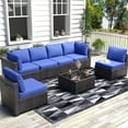 thumbnail image 1 of GAOMON 7 Pieces Outdoor Patio Furniture Set, Wicker Sectional Sofa Set Rattan Modular Patio Conversation Sets with Cushions Couch Set & Coffee Table for Outside, Garden, Balcony, Porch，Blue, 1 of 8
