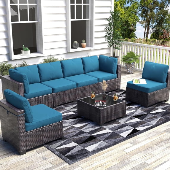 GAOMON 7 Pieces Outdoor Patio Furniture Set, Wicker Sectional Sofa Set Rattan Modular Patio Conversation Sets with Cushions Couch Set & Coffee Table for Outside, Garden, Balcony, Porch