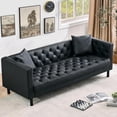 thumbnail image 1 of GAOMON 78" Chesterfield PU Leather Sofa, Handmade Button Tufted 3-Seater Couch with Deep Seat & 2 Pillows, Rolled Arms, for Living Room, Apartment, Black, 1 of 7