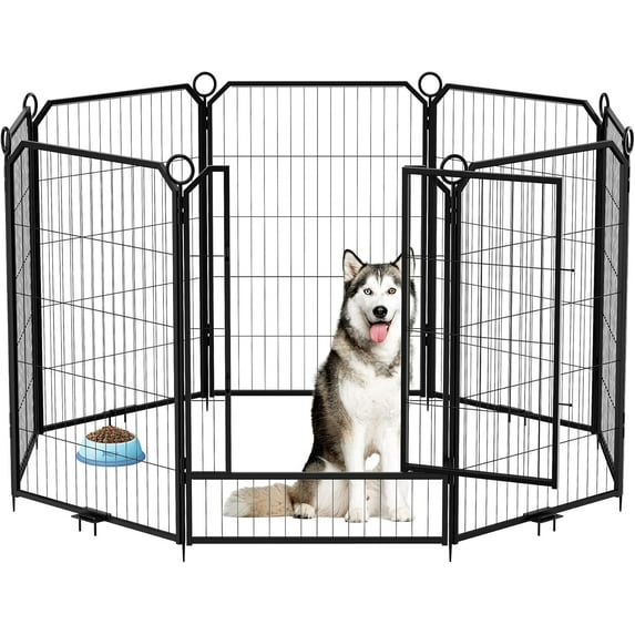 GAOMON 8 Panels Dog Fence, 40 Inch Indoor Dog Playpen, Outdoor Anti-Rust Pet Exercise Pen, Heavy Duty Garden Fence with Low Threshold Door for GAOMON Outside RV, Camping, Yard