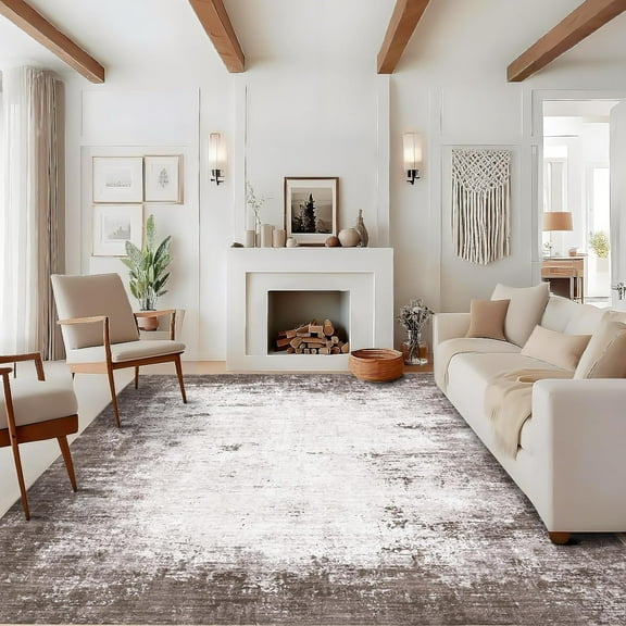 GAOMON 8x10ft Area Rugs Brown, Modern Abstract Carpet, Soft Non Slip, Washable Thin Low Pile Mat, Contemporary Accent for Living Room, Bedroom, Dining Room, Office