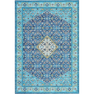 GAOMON 8x10ft Vintage Persian Style Area Rug - Machine Washable and Stain Resistant, Blue Green Tone