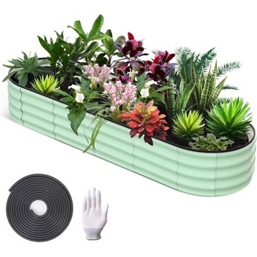 GAOMON 8x2x1ft Raised Garden Bed, Galvanized Raised Garden Bed Kit, Galvanized Planter Garden Boxes Outdoor, Oval Large Metal Raised Garden Bed for Vegetables (Green)
