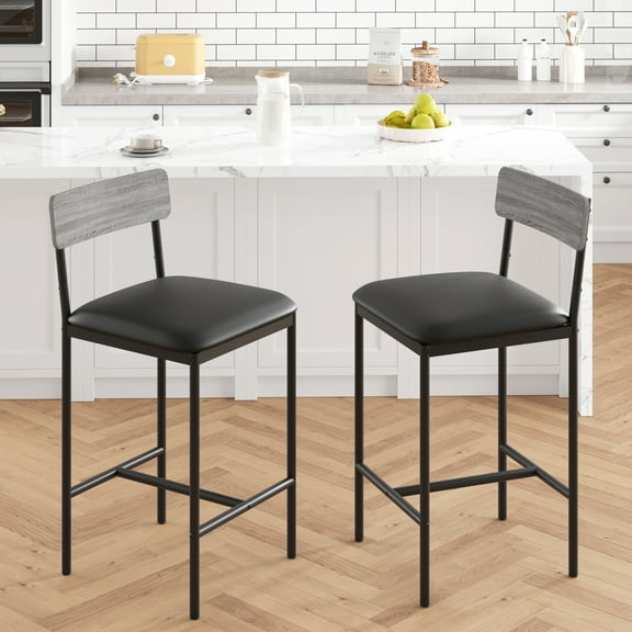 GAOMON Bar Stool Set of 2 - 15.3" Upholstered Chair, Grey