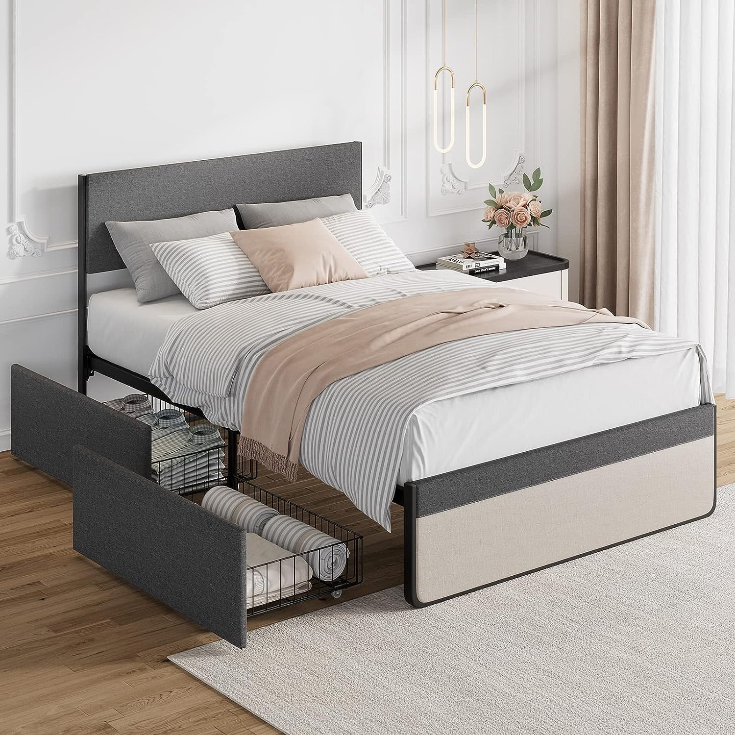 GAOMON Bed Frame, Full Size Bed Frame with 2 Storage Drawers ...