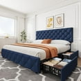 thumbnail image 1 of GAOMON Bed Frames, King Size, Blue, Faux Leather Upholstered Platform Bed with 4 Storage Drawers, Adjustable Button Tufted Headboard, No Box Spring Needed, Modern Bedroom Furniture, 1 of 6