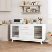 GAOMON Buffet Cabinet with Drawer, 56" Large Sideboard Buffet Storage with Adjustable Shelves and Fluted Glass Door, Modern Coffee Bar Cabinet, Table for Kitchen, Dining Room, White