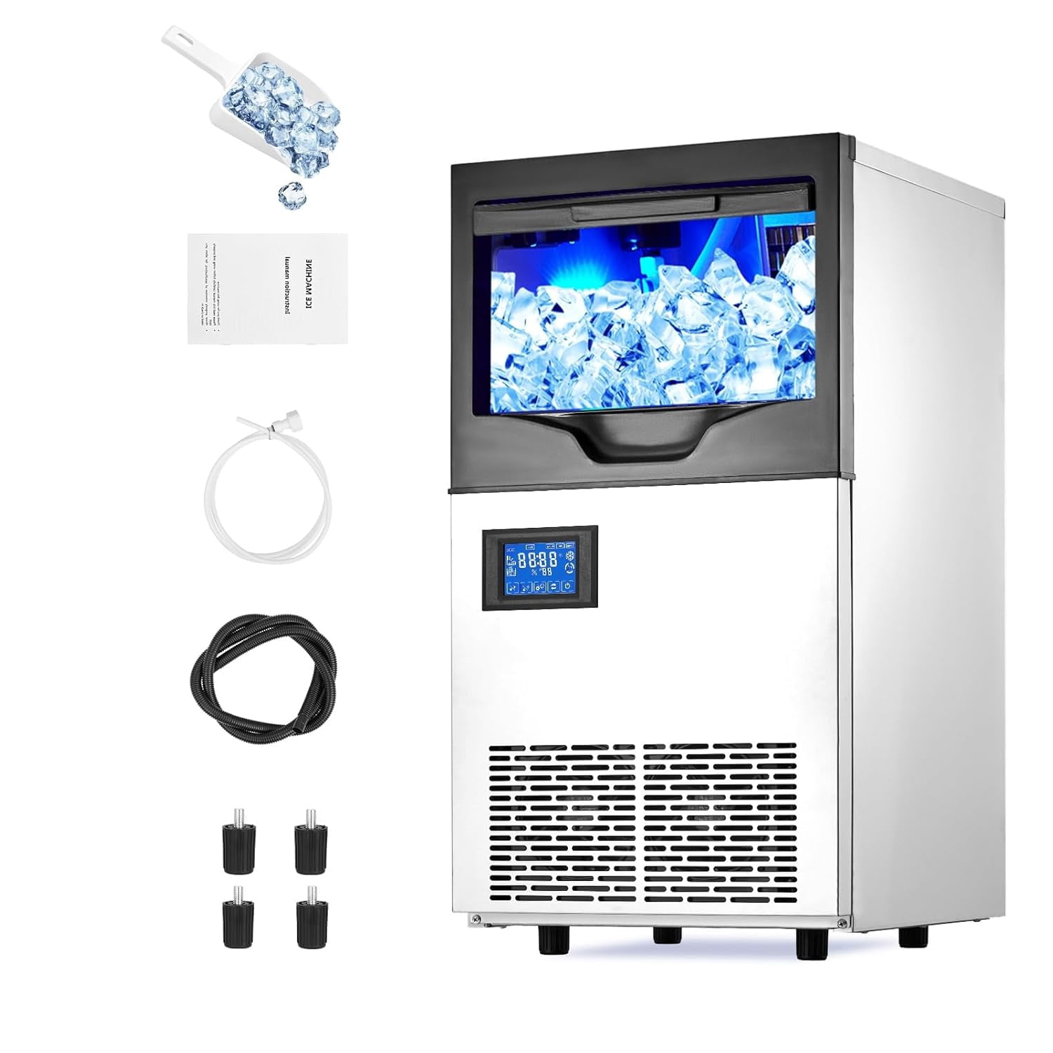 GAOMON Commercial Ice Maker Produces 100 LBs/24 h, with the Ability to Produce 5x10 Pieces in 5-10 Minutes and Store up to 30 Pounds of Ice. Ideal for Countertop Ice Machine in Home and Commercial
