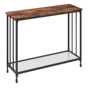 View of Narrow Console Entryway Table with Hooks, Rustic Brown - Walmart.com