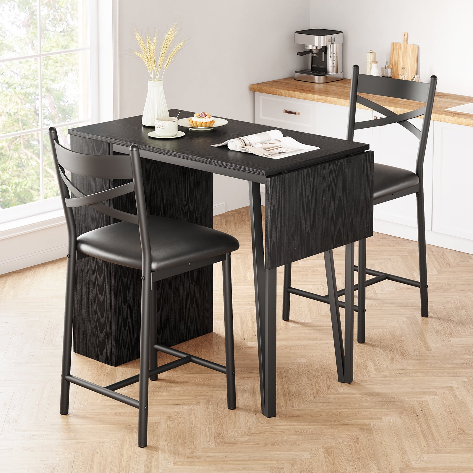 GAOMON Dining Set for 2 - Black Bar Table and Two Upholstered Chairs ...