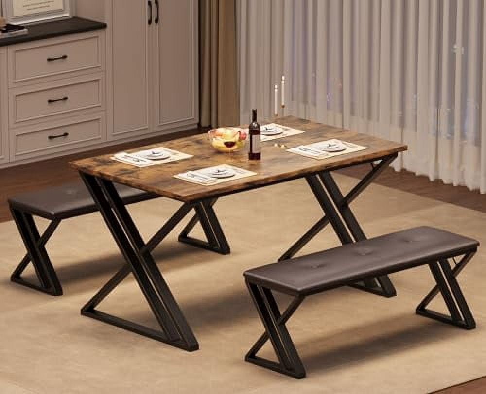 GAOMON Dining Table with 2 Benches, Kitchen Table Set for 4, 3 Piece ...