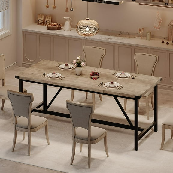 GAOMON Dining Table for 6-8, Heavy Duty Large Kitchen Table, Farmhouse Rectangular Dining Room Table with Strong Metal Legs, for Big Family, Apartment, Dinette, Retro Gray