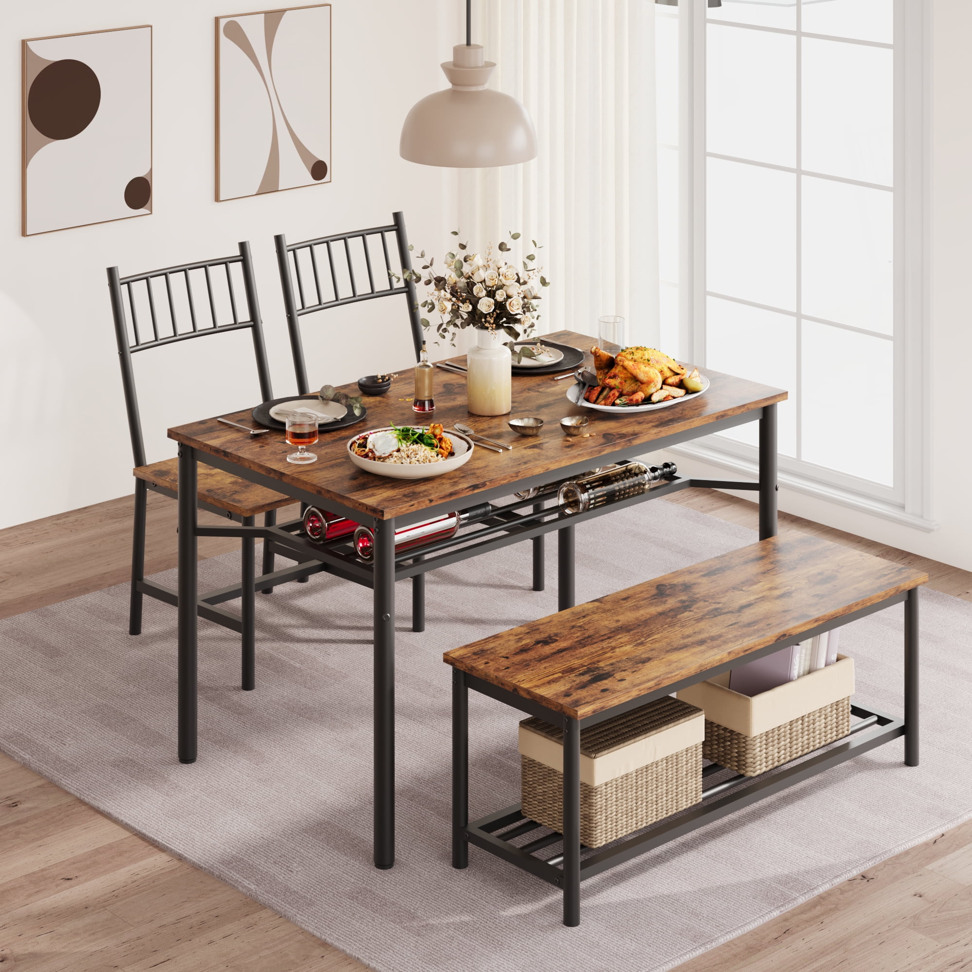 GAOMON Dining Table and Chairs Set of 4,Kitchen Table with Storge Bench ...