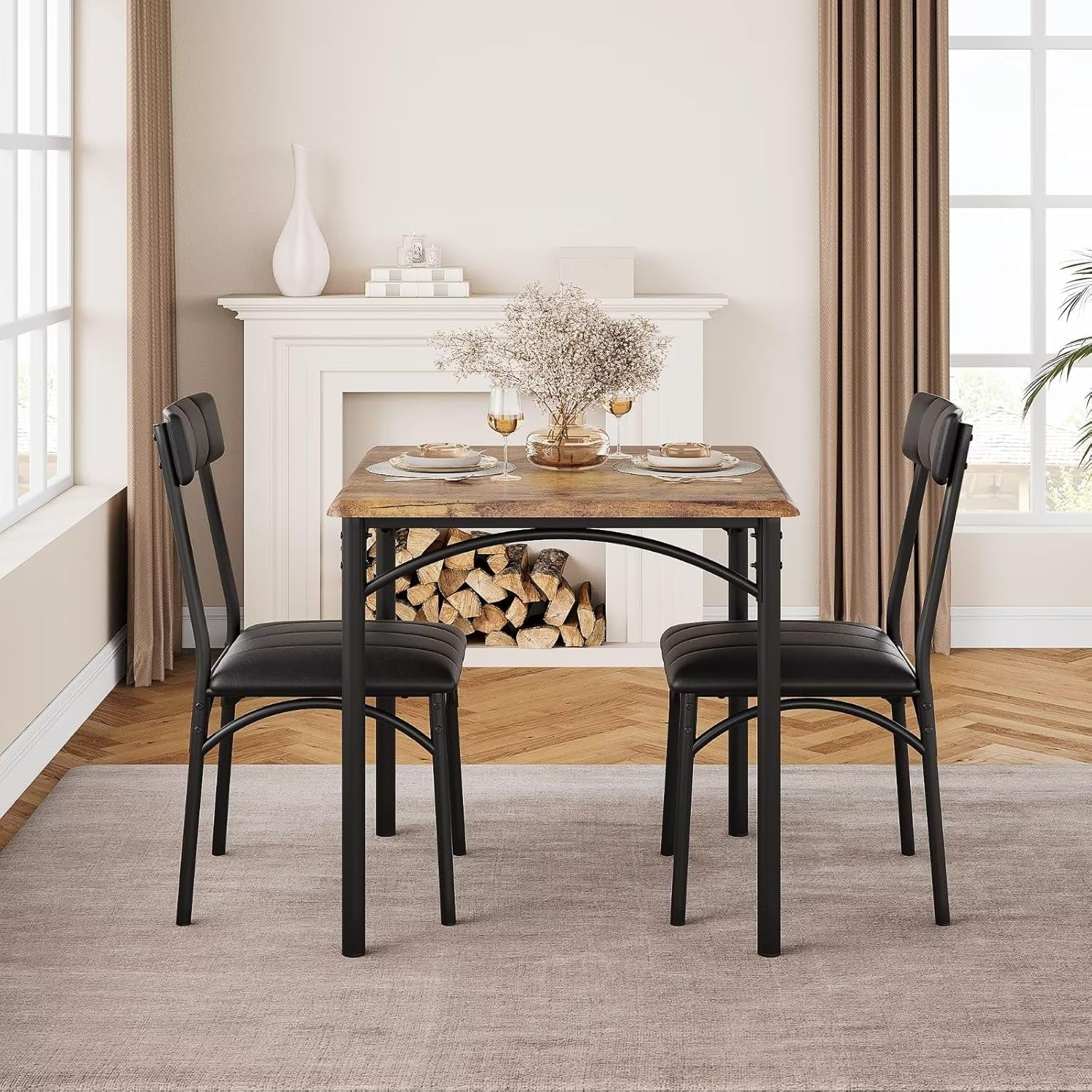 GAOMON Dining Table Set for 2, Kitchen Table with 2 Upholstered Chairs ...