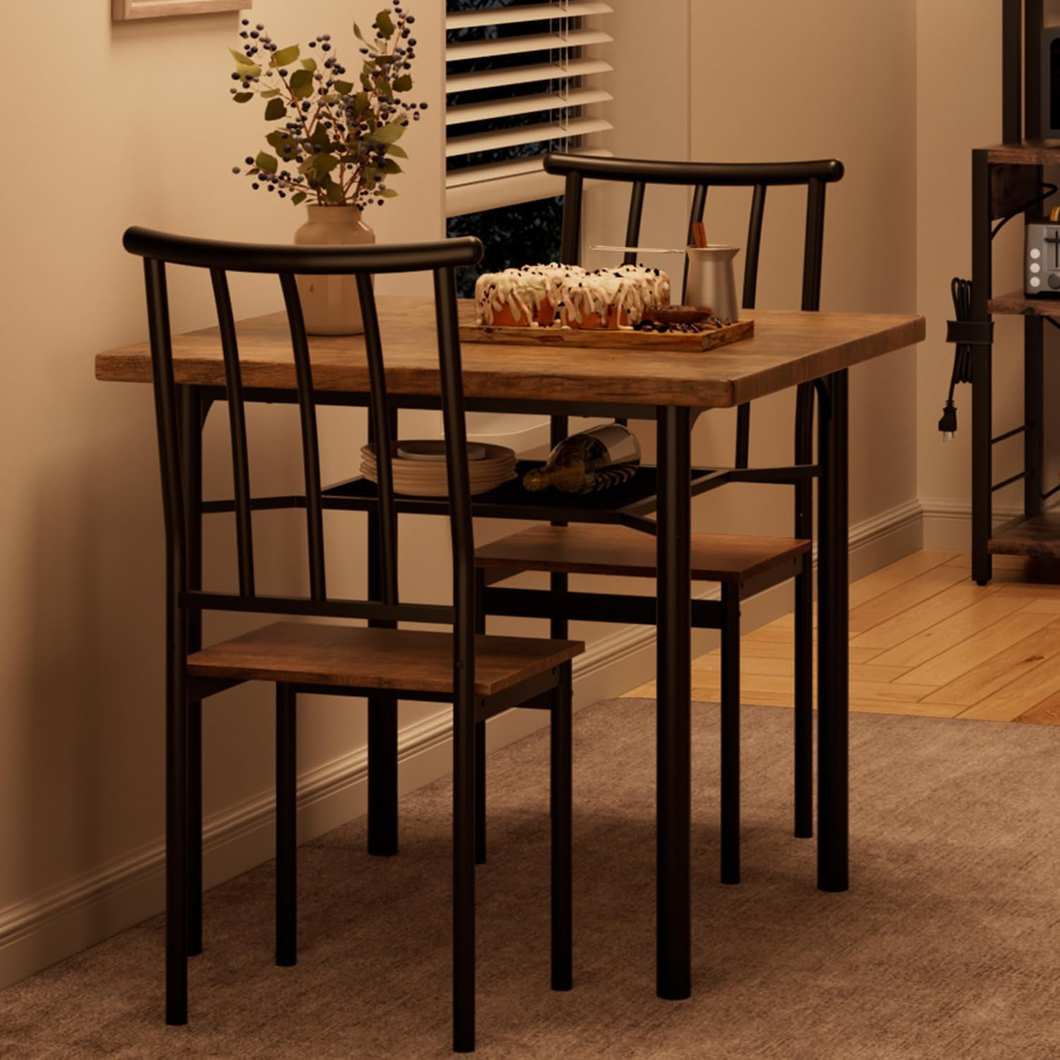 GAOMON Dining Table Set for 2, Kitchen Table and Chairs for 2 with Wine ...