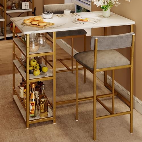 GAOMON Dining Table Set for 2, Kitchen Table and Upholstered Chairs for ...