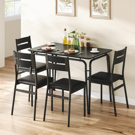 GAOMON Dining Table Set for 4, 5 Piece Dining Room Set with 4 Wood Chairs, Farmhouse Rectangle Wood Kitchen Table Set for Breakfast Nook, Small Places, Apartment,Black