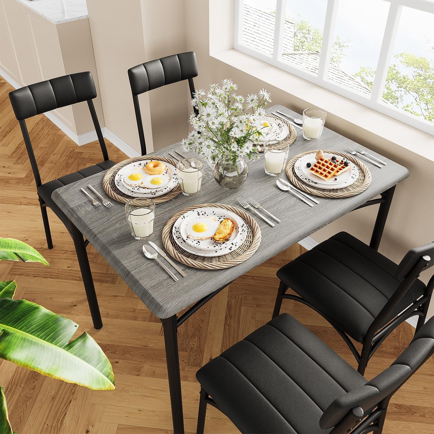 GAOMON Dining Table Set for 4, 5 Piece Kitchen Table and Chairs for 4 with Upholstered Chairs ...