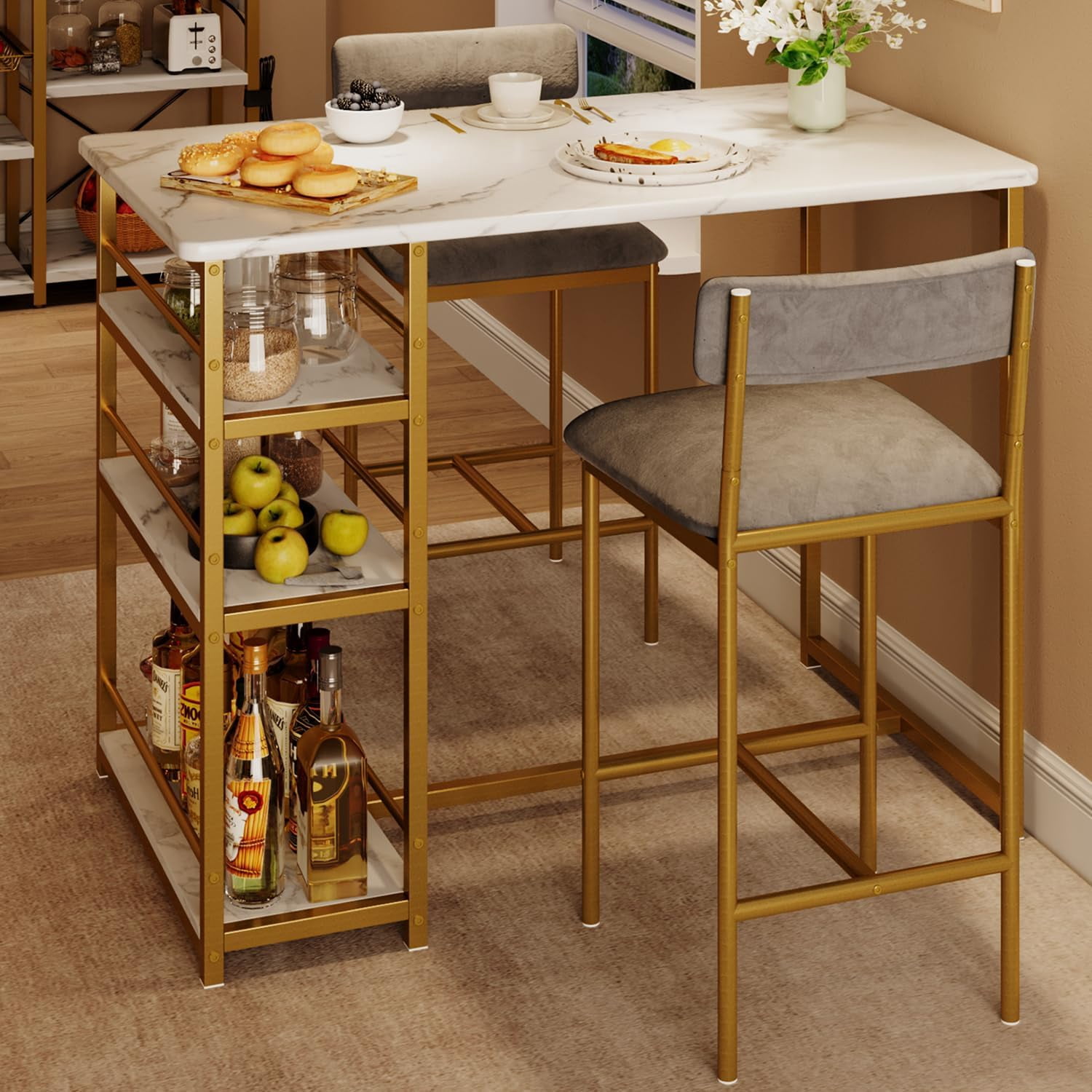 GAOMON Dining Table Set, Kitchen Table and Upholstered Chairs, Counter ...
