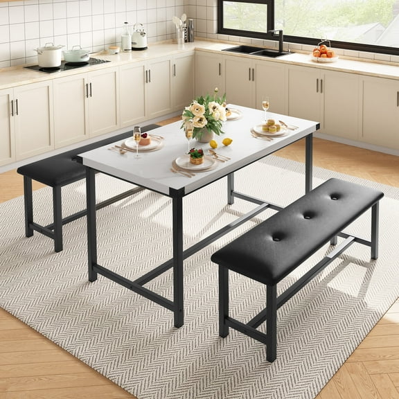 GAOMON Dining Table Set for 4, 3 Piece Set Farmhouse Rectangular Dining Room Table Set, Space Saving Dining Table for Apartment, Studio (White)