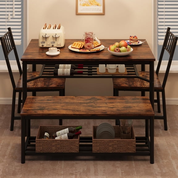 GAOMON Dining Table Set for 4, 47.2" Rectangular Kitchen Table with 2 Chairs & Storage Bench, Space-Saving Dining Set for Small Spaces & Apartments