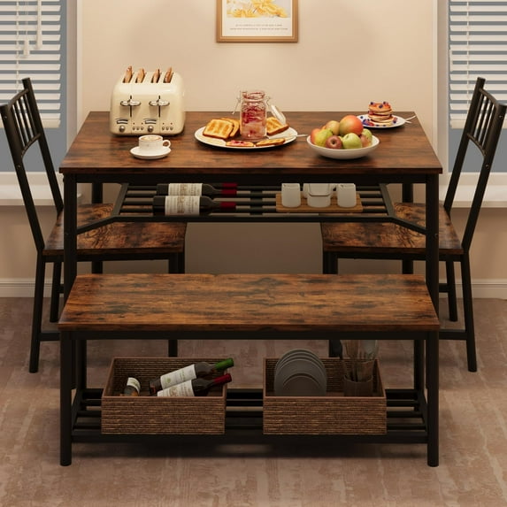 GAOMON Dining Table Set for 4, 47.2" Rectangular Kitchen Table with 2 Chairs & Storage Bench, Space-Saving Dining Set for Small Spaces & Apartments