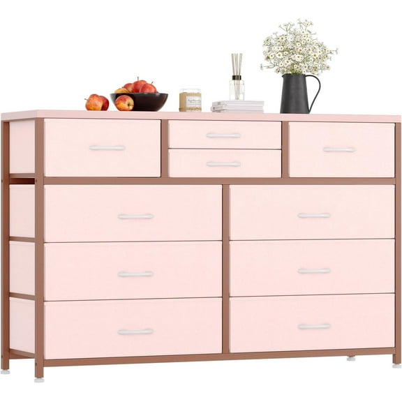 GAOMON Dresser for Bedroom TV Stand for 55” TV, Entertainment Center with 10 Drawers, Storage Organizer Unit for Living Room, Closet, Entryway, Hallway (Pink)
