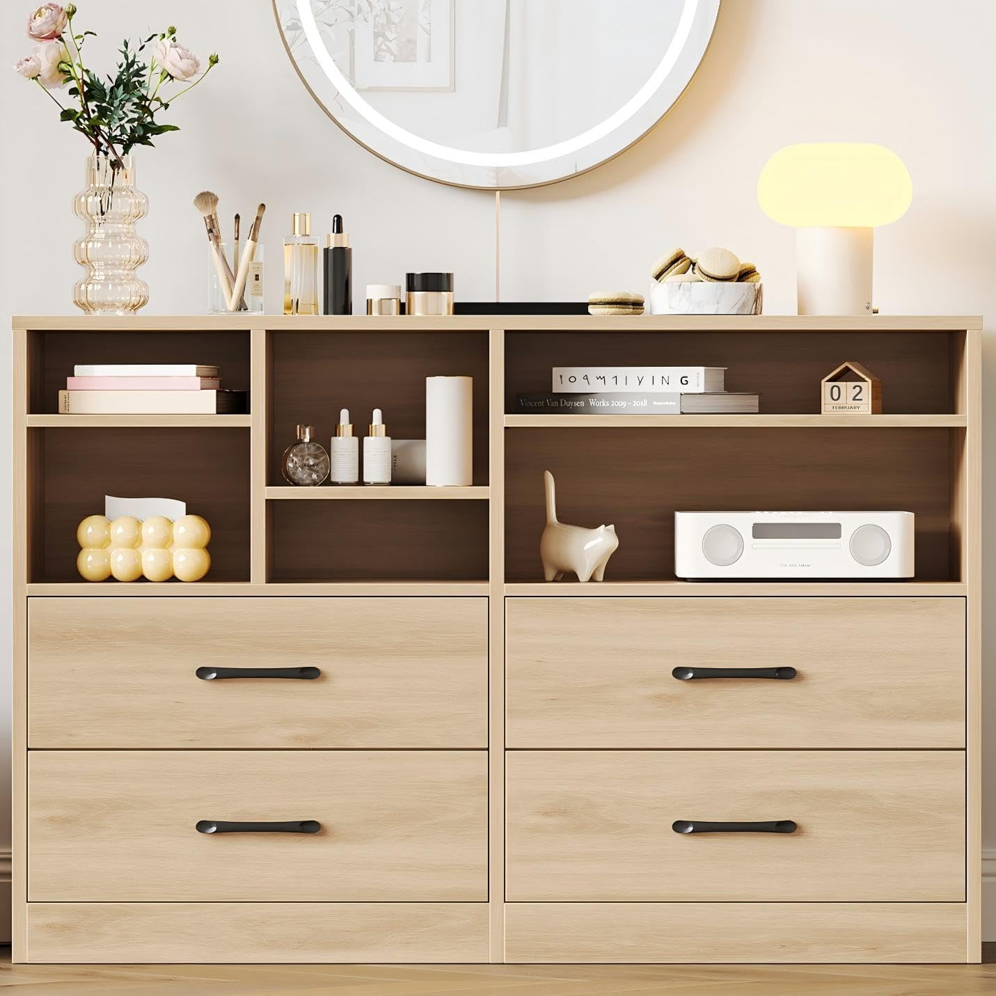 GAOMON Dressers, 4-Drawer, Oak, Modern Chest with 6 Adjustable Open ...