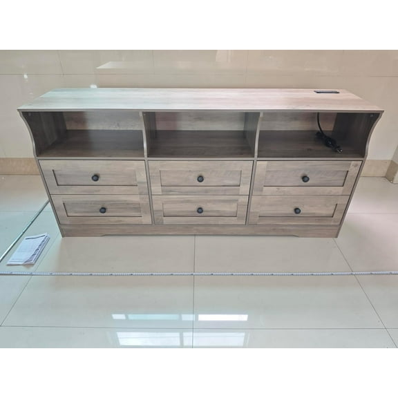 GAOMON Dressers, 6-Drawer, Antique Light Color, Modern Storage Organizer with Charging Station, Chest for Bedroom, Living Room, Entryway