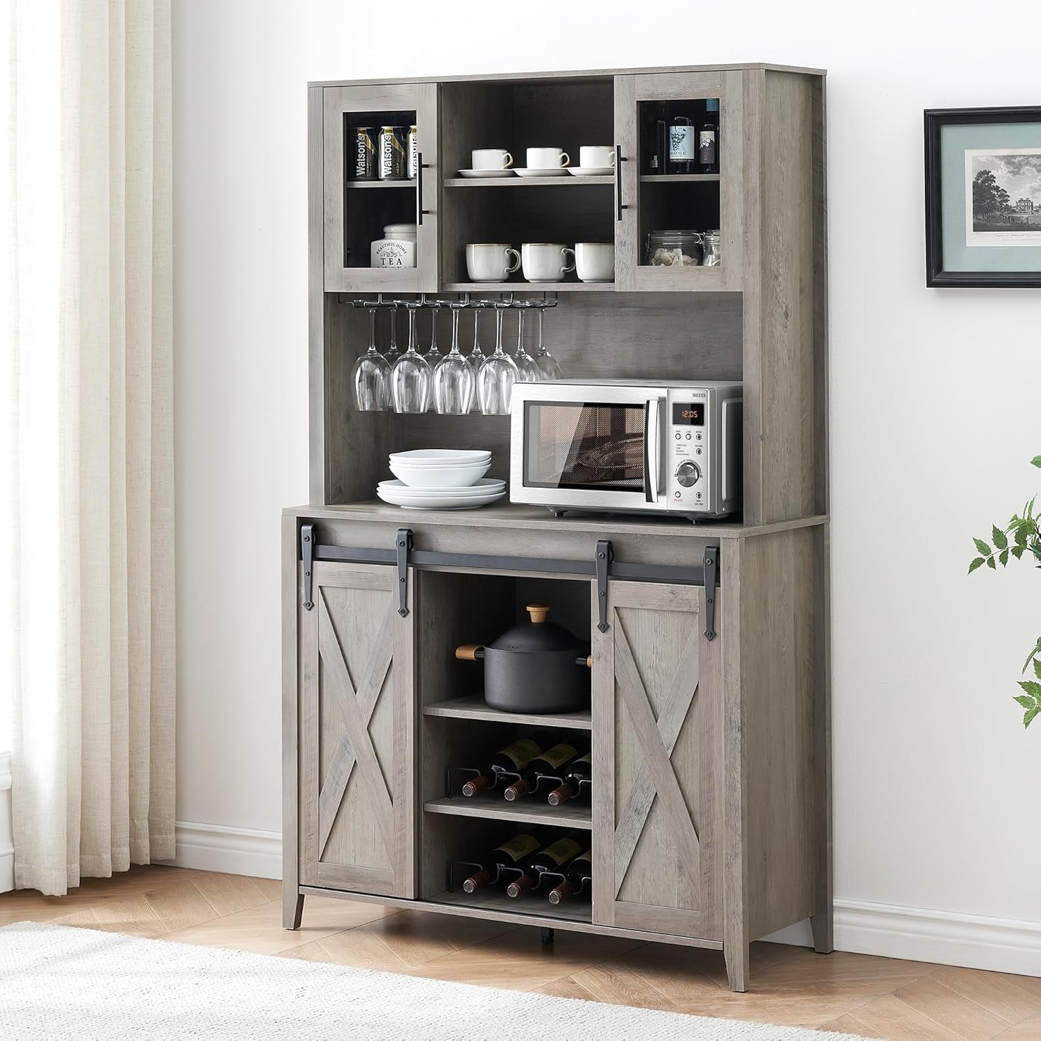 GAOMON Farmhouse Coffee Bar with Sliding Barn Door, 70" Tall — free download